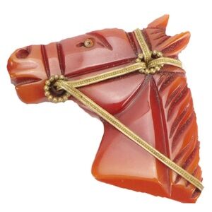 RARE Vintage 30’s Bakelite Horse Brooch Resin and carved. C-clasp. 2.25 x 2.5"